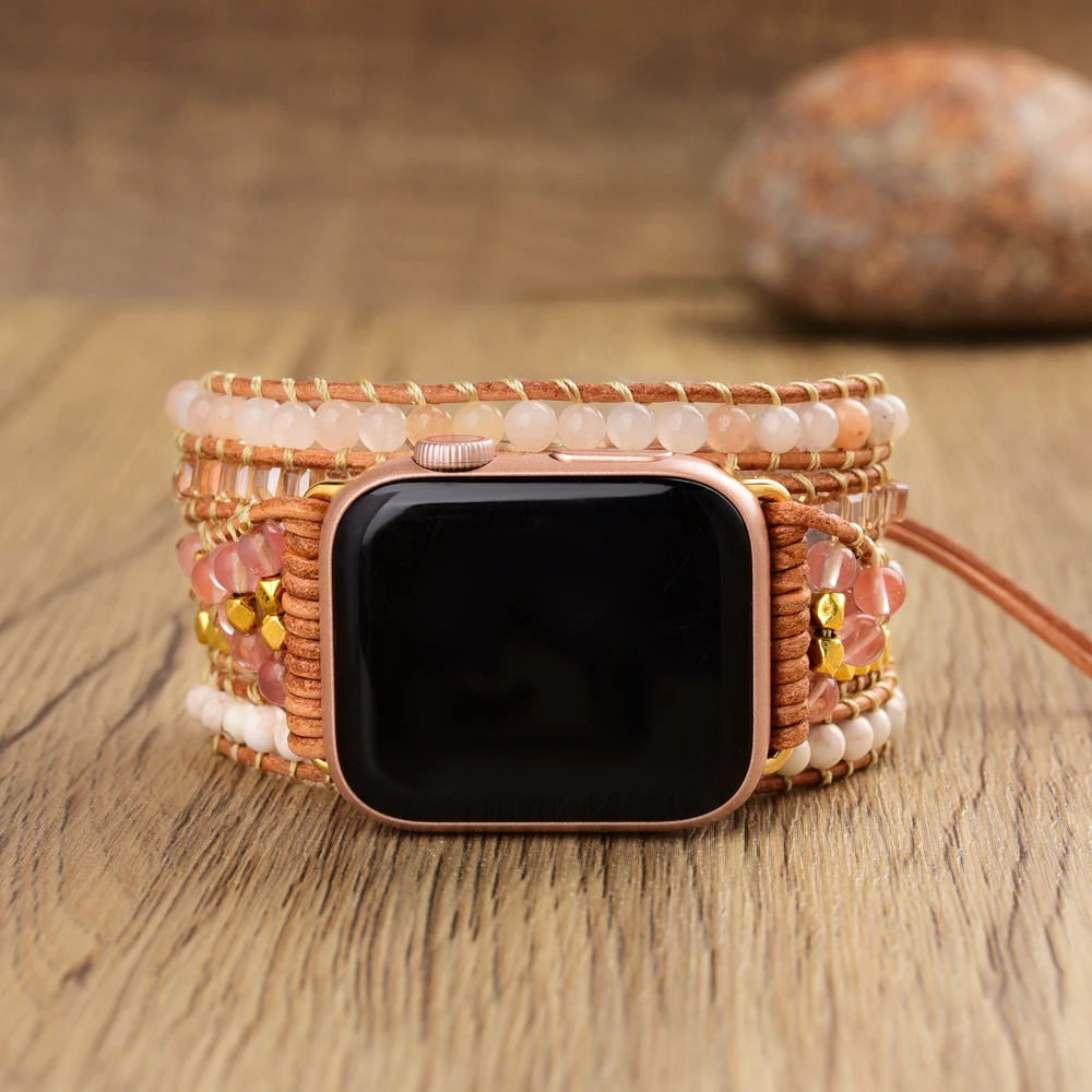 

Unique Natural Gemstone Beads Watch Strap Handcrafted Healing Stone Bracelet Strap 38mm/45mm Apple Watch Band for Apple Watch