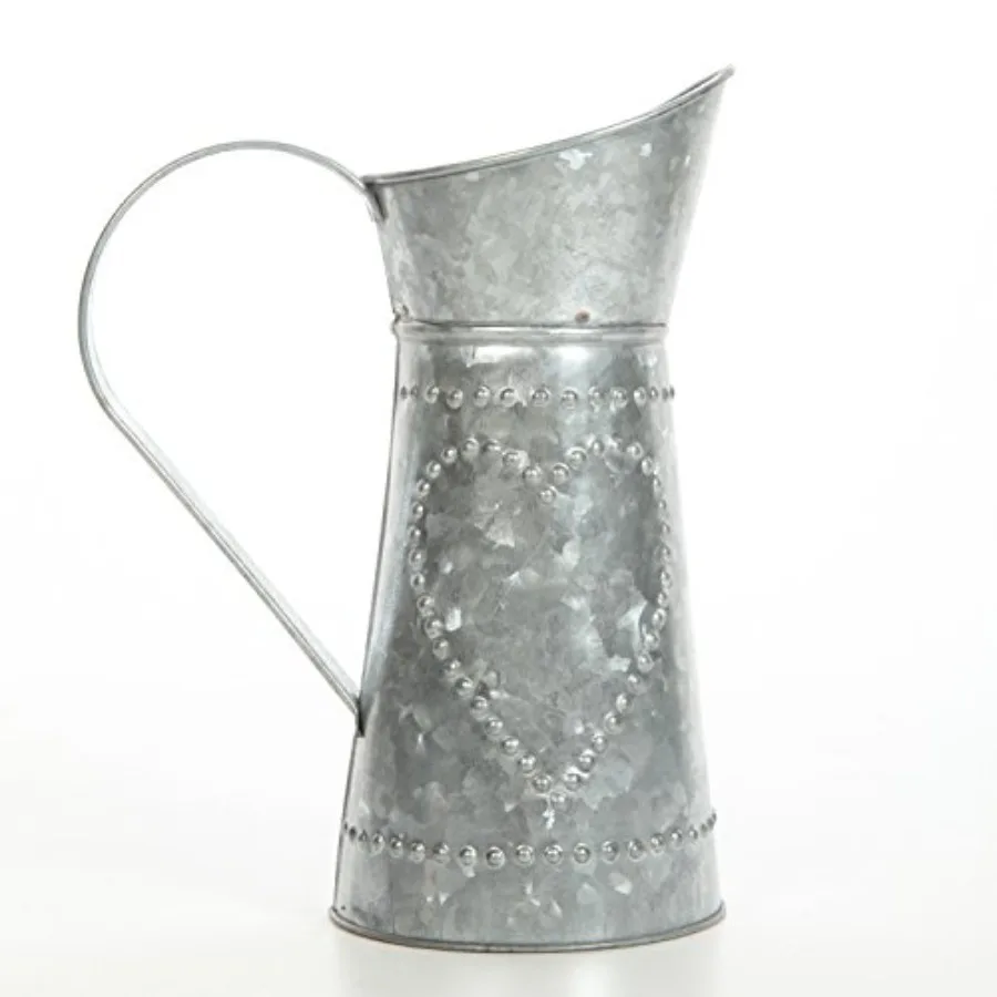 9.25 Inch Galvanized Metal Pitcher Vase Rustic Farmhouse Floral Arrangement Vase for Home Décor, Kitchen, Wedding and Events