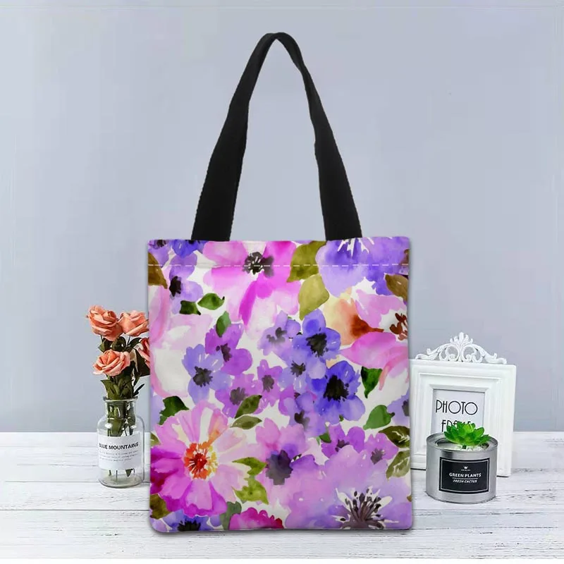 Watercolor Flowers Poppy Handbag Fashion Printing Soft Open Pocket Casual Tote Shoulder Strap For Women Student 0524