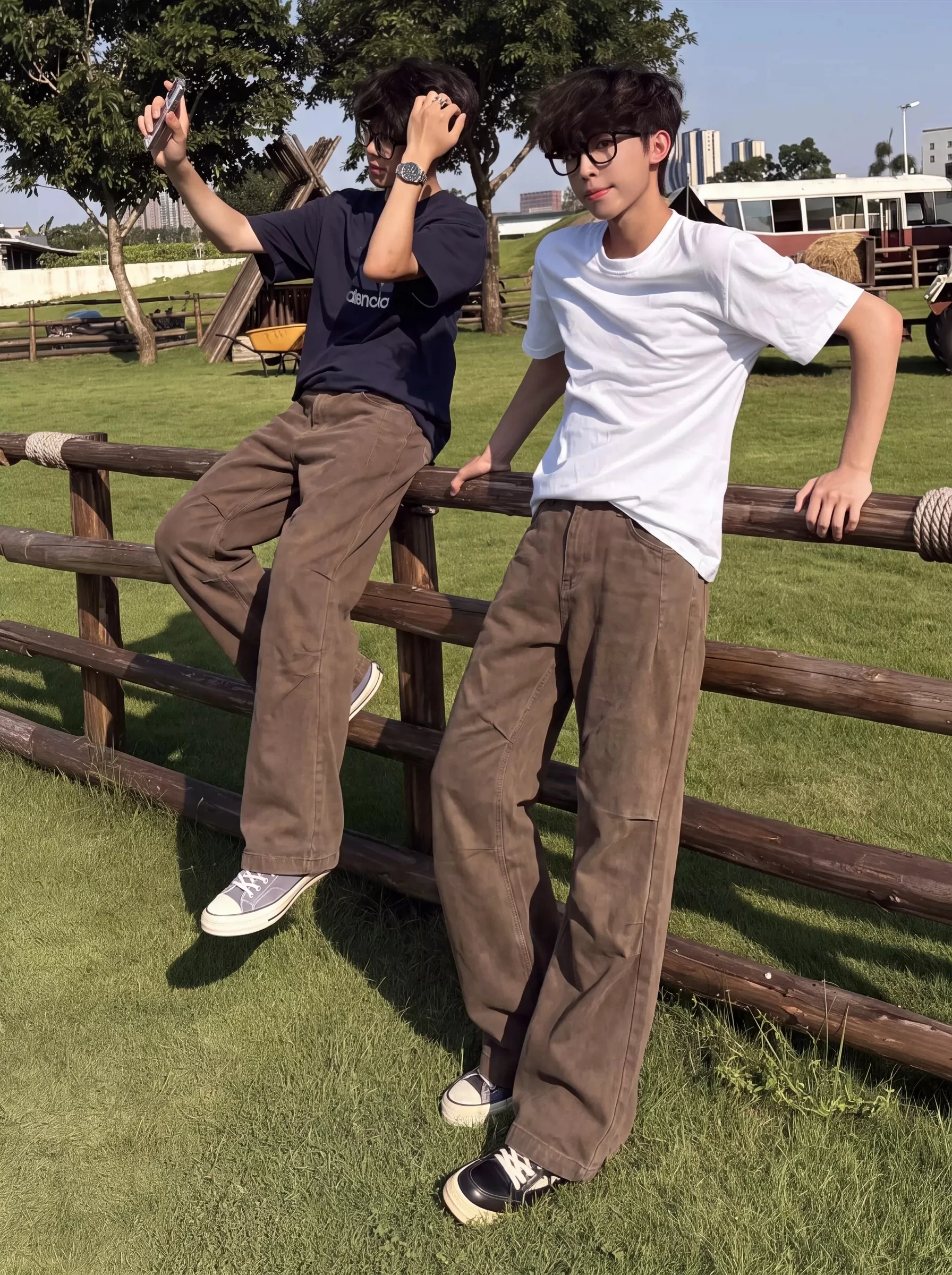 Men's Casual Pants Straight Leg Bell Bottoms Washed Folded Design Autumn Fashionable Comfortable Loose Fit Trousers
