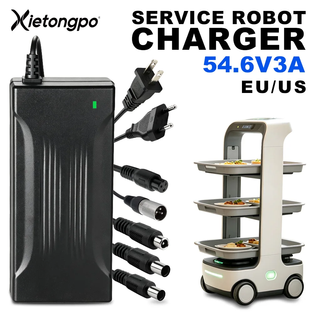 54.6V 3A Lithium Ion Battery Charger for 48V 13S Battery Pack 163.8W High Power Smart CC CV Fast Charging Adapter Industrial Robot AGV AMR Warehouse Automation Equipment Replacement Power Supply for Lithium Battery System