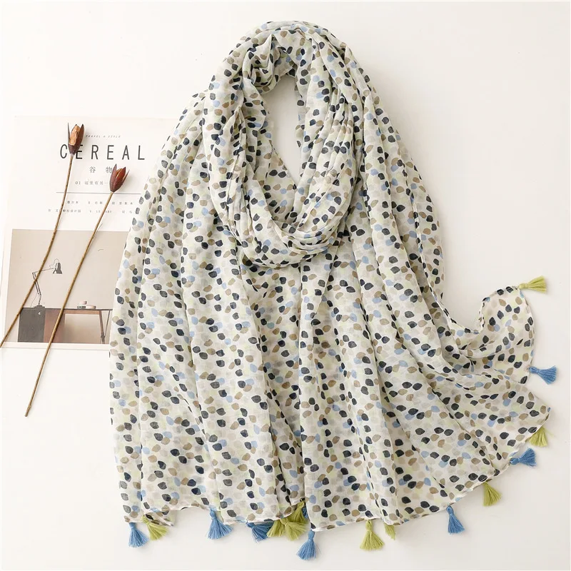 

2022 New Dot Print Tassel Scarf Shawls Long Soft Spot Wrap Hijab Scarves Free Shipping