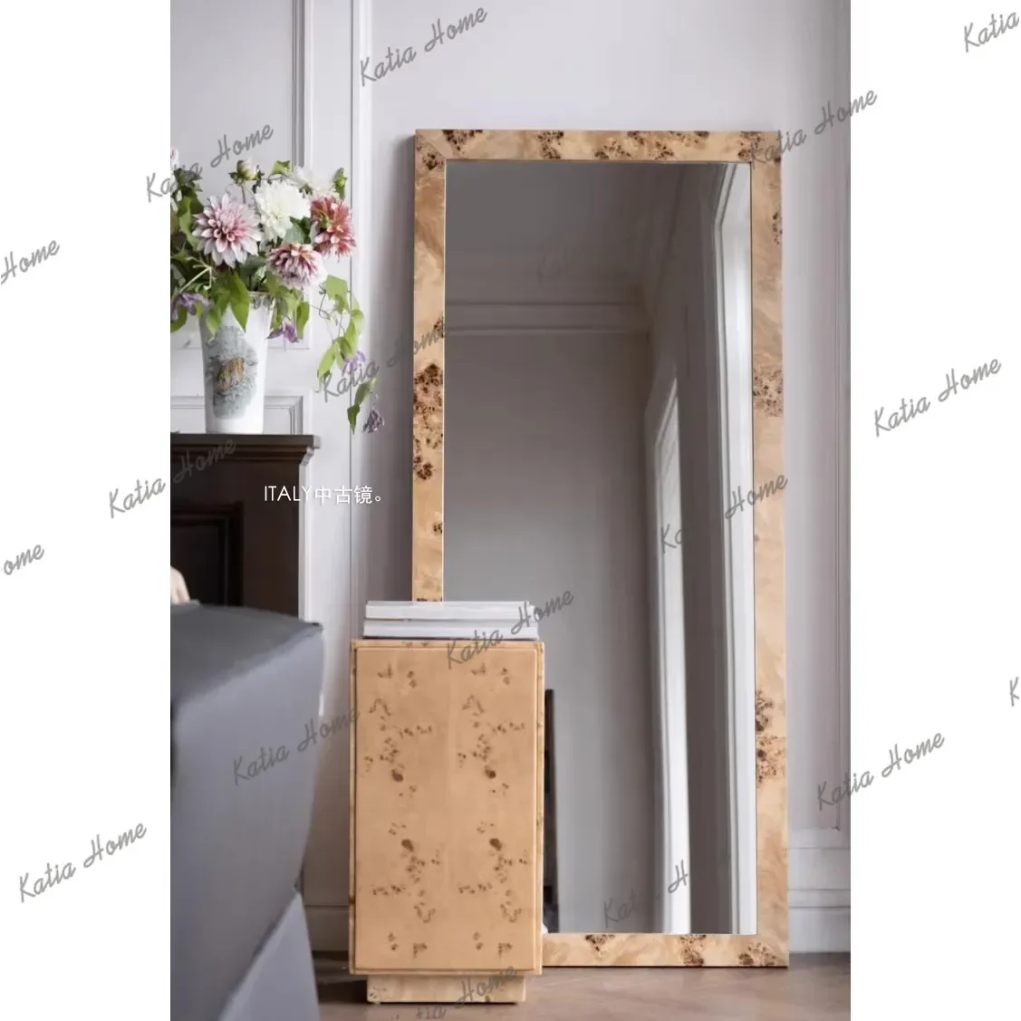 Simplicity Retro Art Decorations Wall-Mounted High-Definition Full-body Mirror Clothing Store Changing Room Wooden Frame Dressin