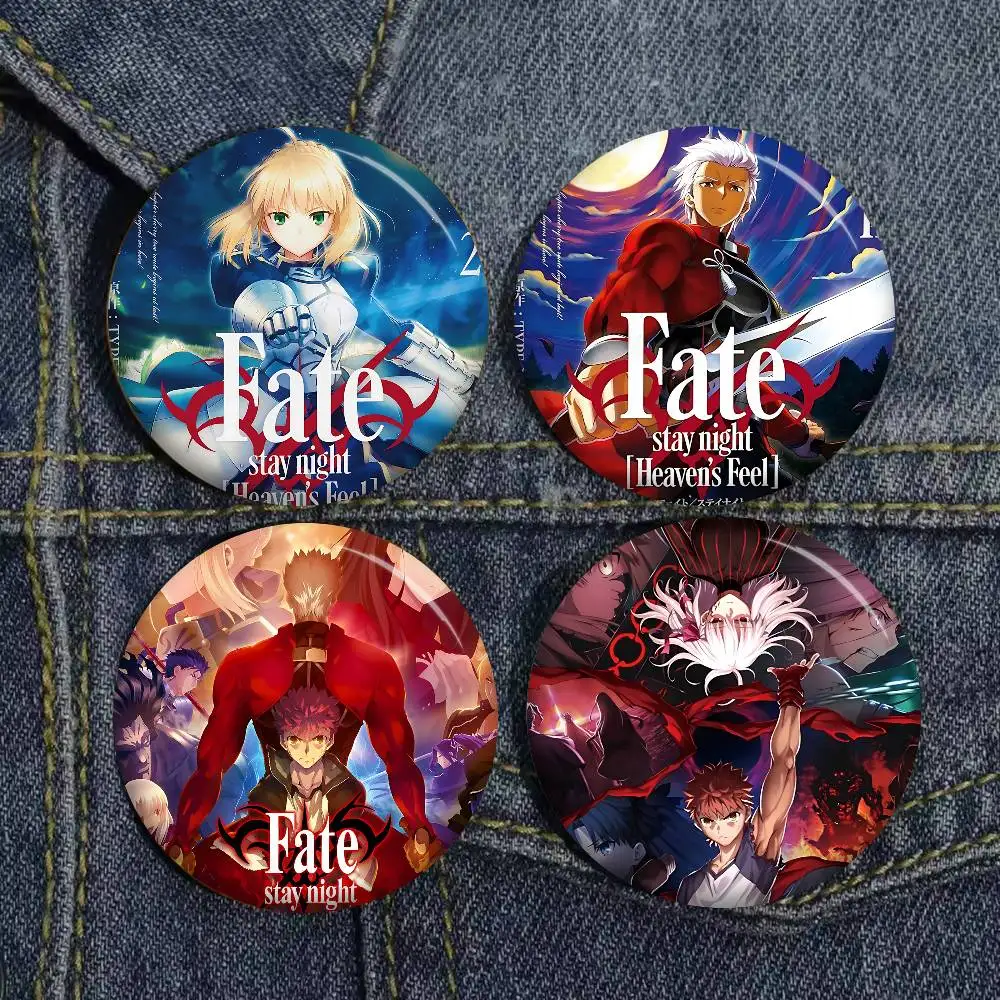 Text game F-Fate Stay Night anime Creative Pins Funny Faces Round Snap-in Brooch Badge Backpack Hat Accessories Jewelry Gifts