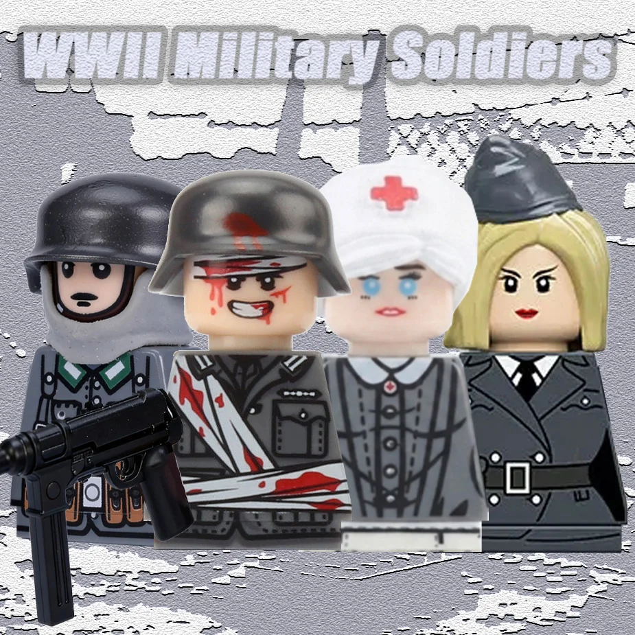 Figurines de soldats blessés de la Seconde Guerre mondiale MOC, blocs de construction, infirmière, écharpe d'hiver, briques, jouets, cadeau pour enfants