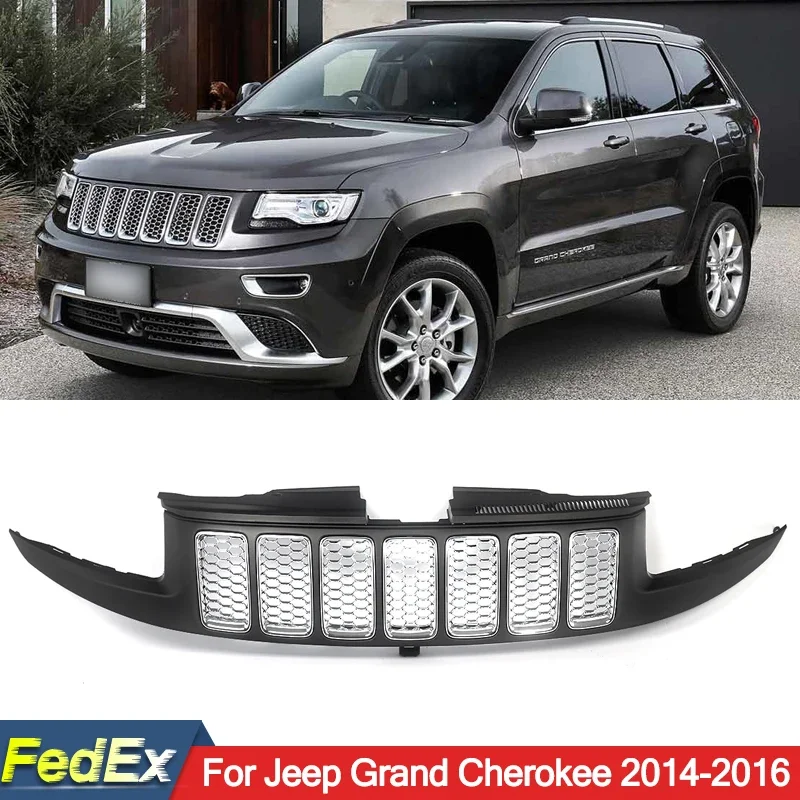 SAIQINGSP Jeep Grand Cherokee Front Bumper Grille Chrome+ Black For Jeep Grand Cherokee 2014-2016 Car Accessories Tools