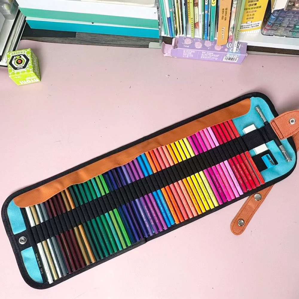 Drawing Colored Pencils Set Professional Art Supplies Wood Graphite Sketching Crayons For Students School Coloring Kit Roll Case