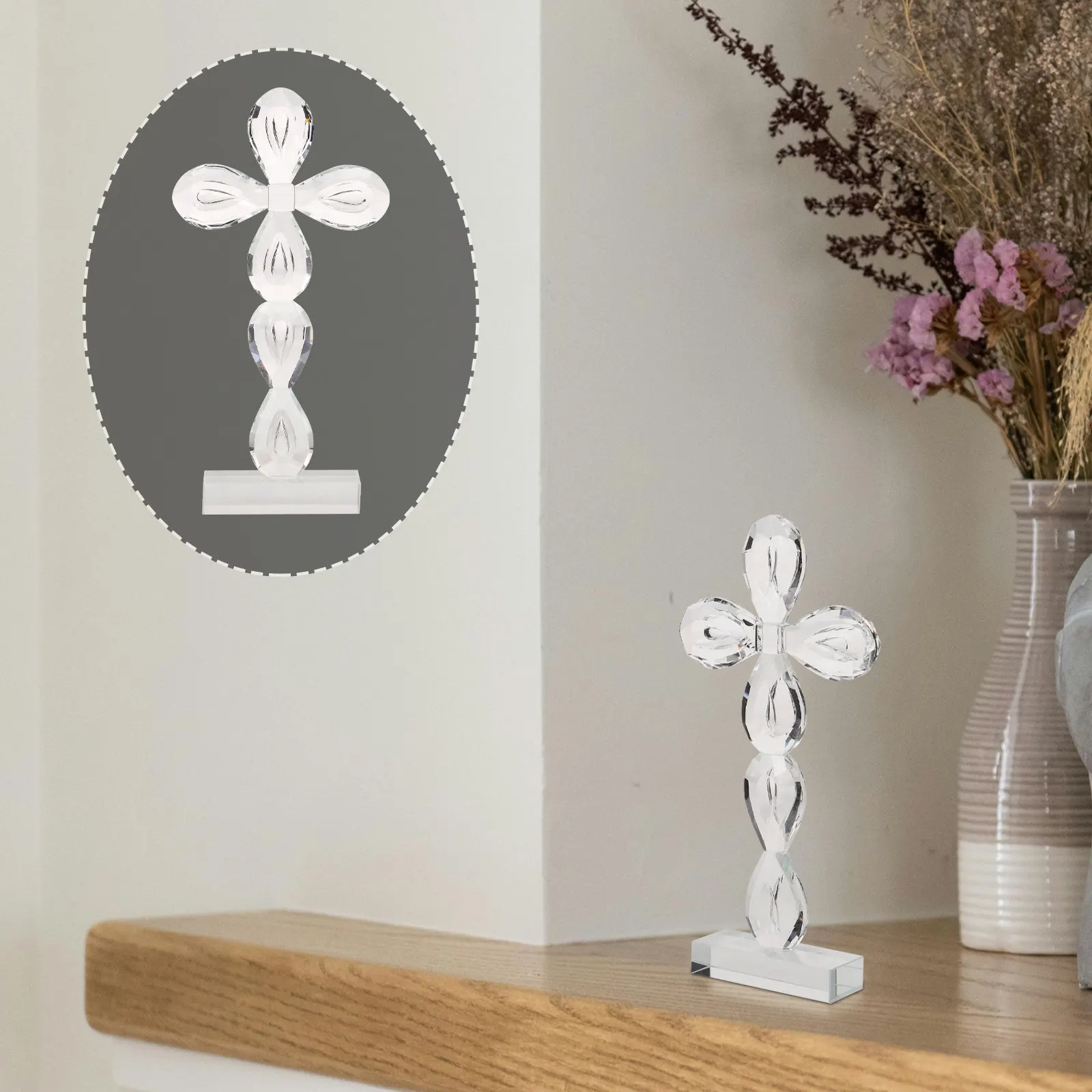 Cruz de Cristal Decorativa Compacta y Ligera, Cruz Religiosa Artesanal para Exhibición en Escritorio, Estante o Mesa, Bordes Seguros y Suaves, Significativa