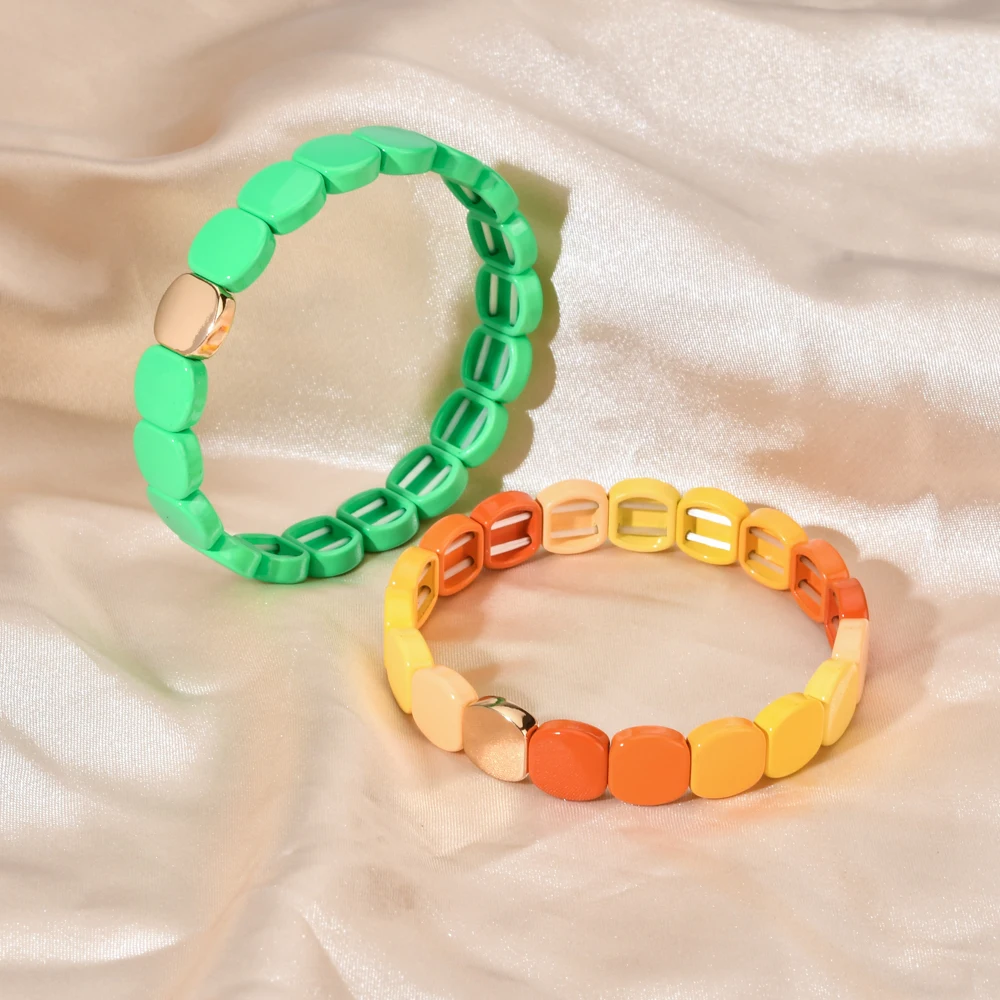 New Handmade Honeycomb Color Beads Bracelets For Women Colorful Beaded Elastic Bangle Gradient Color Boho Accessory