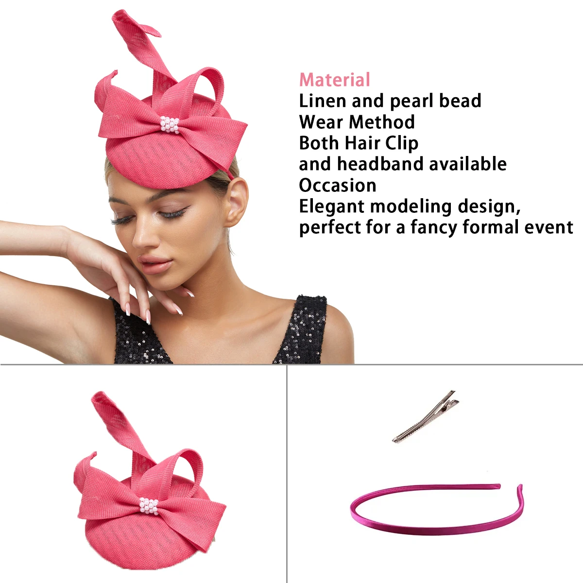 2025 Neuer Fascinator-Hut, Hochzeit, Kirche, Kopfschmuck, Perle, formelle Veranstaltung, Teekappe, Kentucky Derby, Rennen, Millinery, Cocktailhut – Detail 2