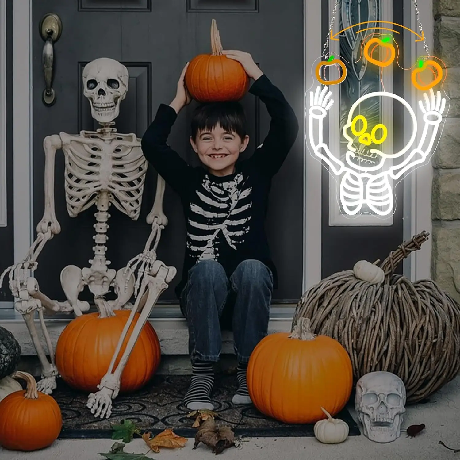 Skeleton Neon Sign Halloween LED Glowing for Party Home Bedroom Bar Man Cave Gaming Room Wall Decor Gift USB Powered Neon Light