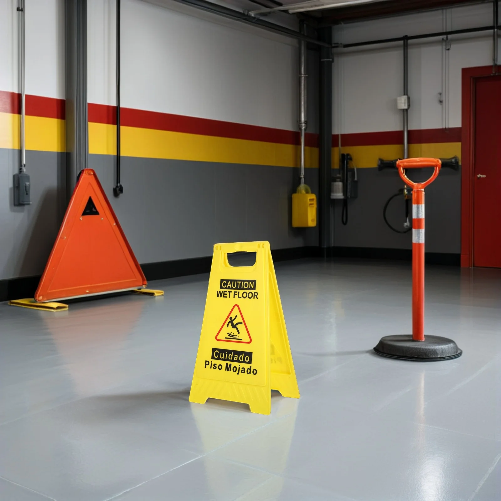 2pcs Caution Wet Floor Signs Bilingual Double Sided Yellow Pp Foldable Safety Sign For Commercial Use A-Frame Slippery Floor