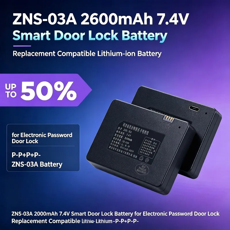 ZNS-03A 2600mAh 7.4V Smart Door Lock Battery for Electronic Password Door Lock Replacement Compatible Lithium‑ion Battery