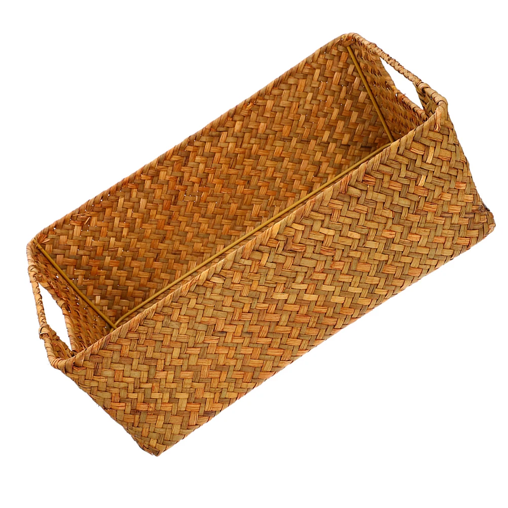 

Storage Basket Large Rattan Shelf Decorative Straw Household Desktop Container Bathroom Organizer