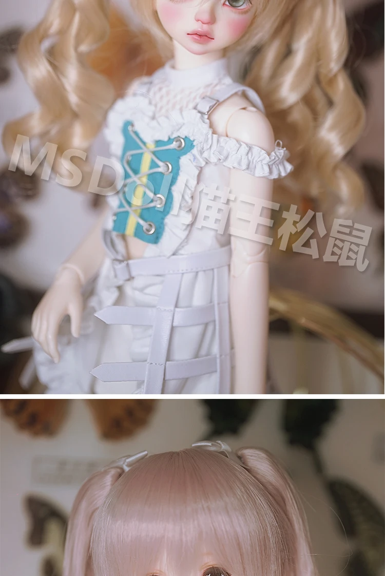 BJD Doll Wig 1/3 1/4 1/6 Handmade Bjd Doll Wig Curly Hair DIY Joints Doll Toy Fashion Fiber Double Tail Wig Dolls Accessories
