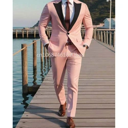 Abiti rosa con un bottone per uomo Black Peak risvolto Slim FIt smoking Luxury Wedding 2 pezzi giacca pantaloni abiti Set completo Terno