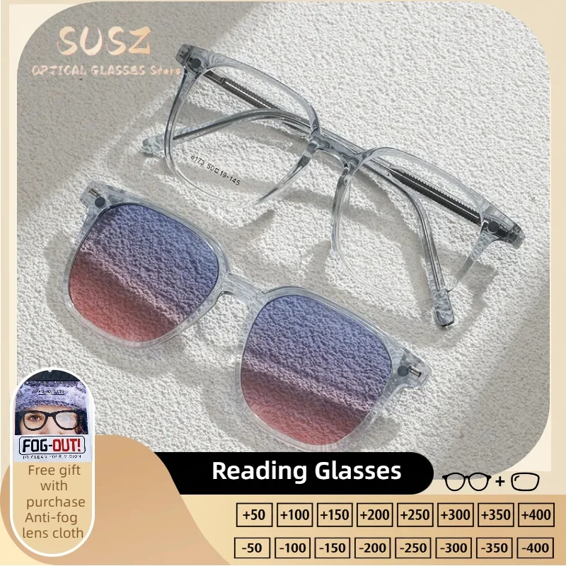 

SUSZ Reading Glasses Frame Detachable Magnetic Clip-on Sunglasses Fashion Polarized Prescription Myopia Glasses for Men Women