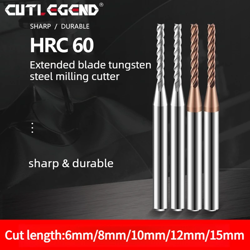 Extra Long Flute Solid Carbide End Mill Deep Groove Long Cutting Edge Milling Cutter Cutting Length 6/8/10/12/15mm Dia 1/2/2.5mm