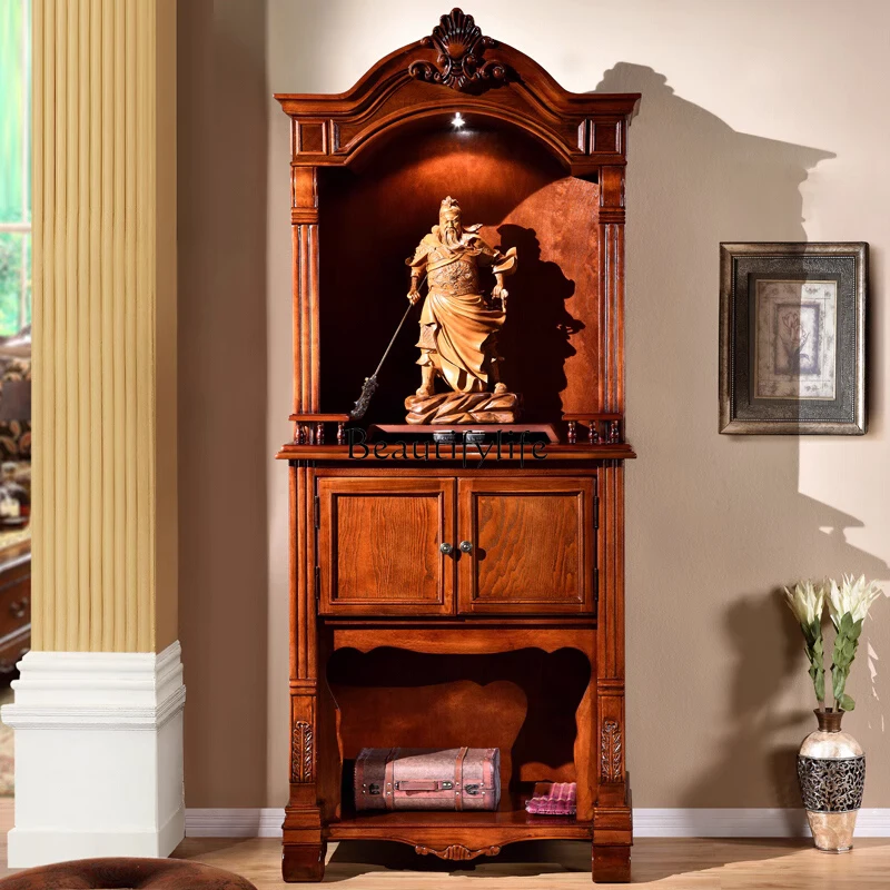

American solid wood vertical Buddhist cabinet Guanyin Bodhisattva household with door God of Wealth cabinet