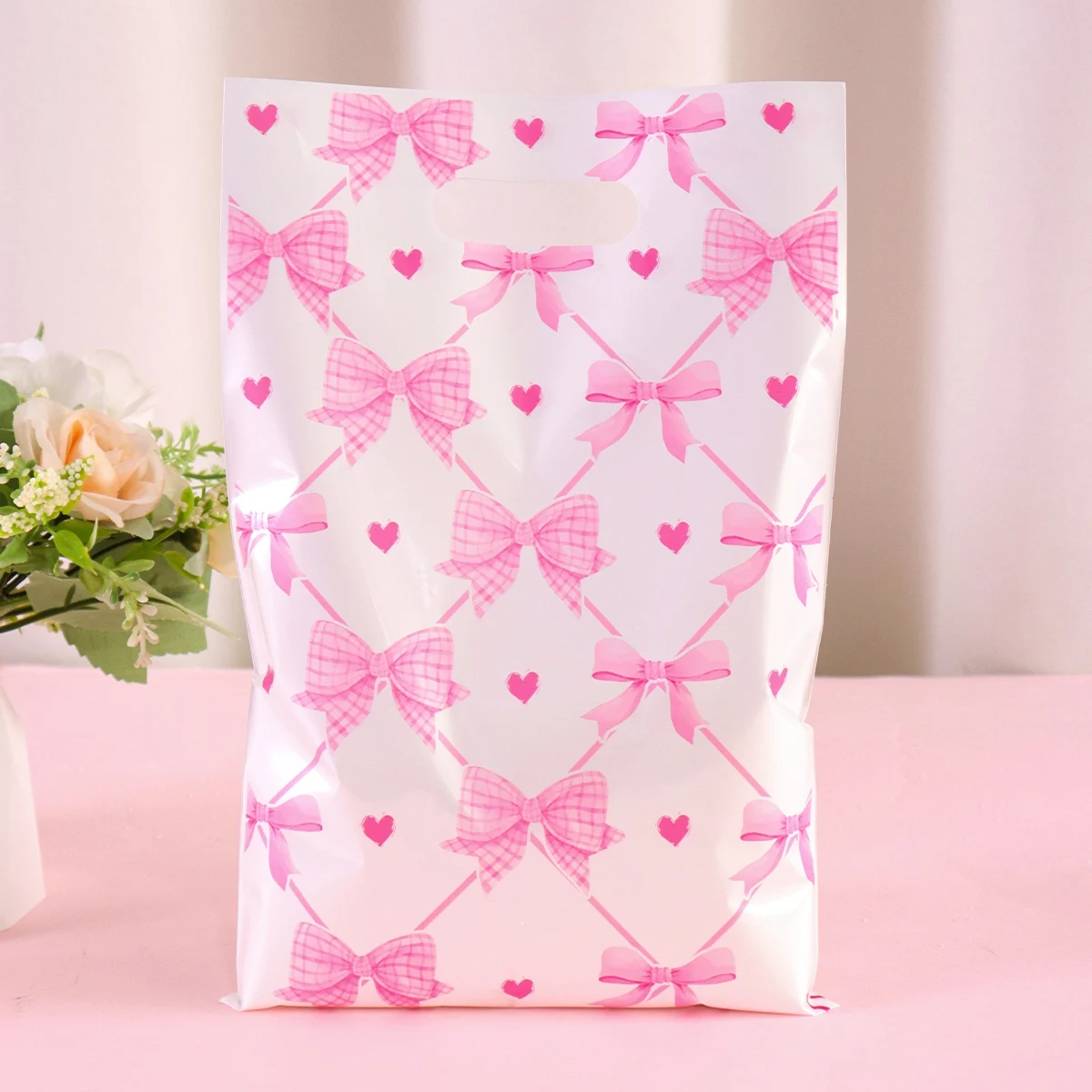 10/20/50 Stück rosa Geschenktüten mit Schleife, für Kuchen, Snacks, Süßigkeiten, 1. Geburtstag, Partyzubehör, Frühlingsfeiertage, Hochzeitsfeier, Dekoration – Detail 2