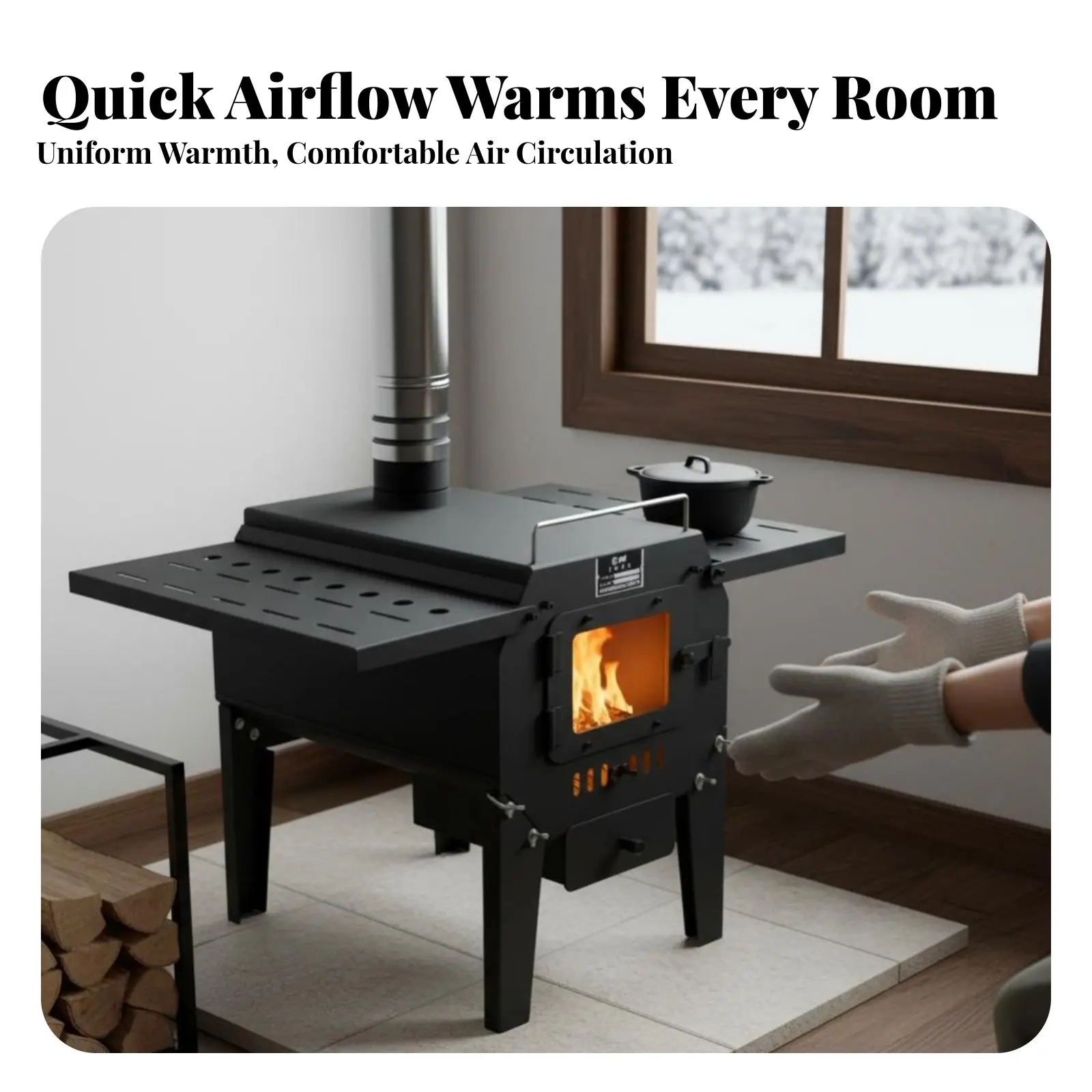 

Бездымная дровяная печь для зимы, для внутреннего и наружного отопления, многофункциональный обогреватель, из углеродистой стали, съемная, с большой стеклянной панелью