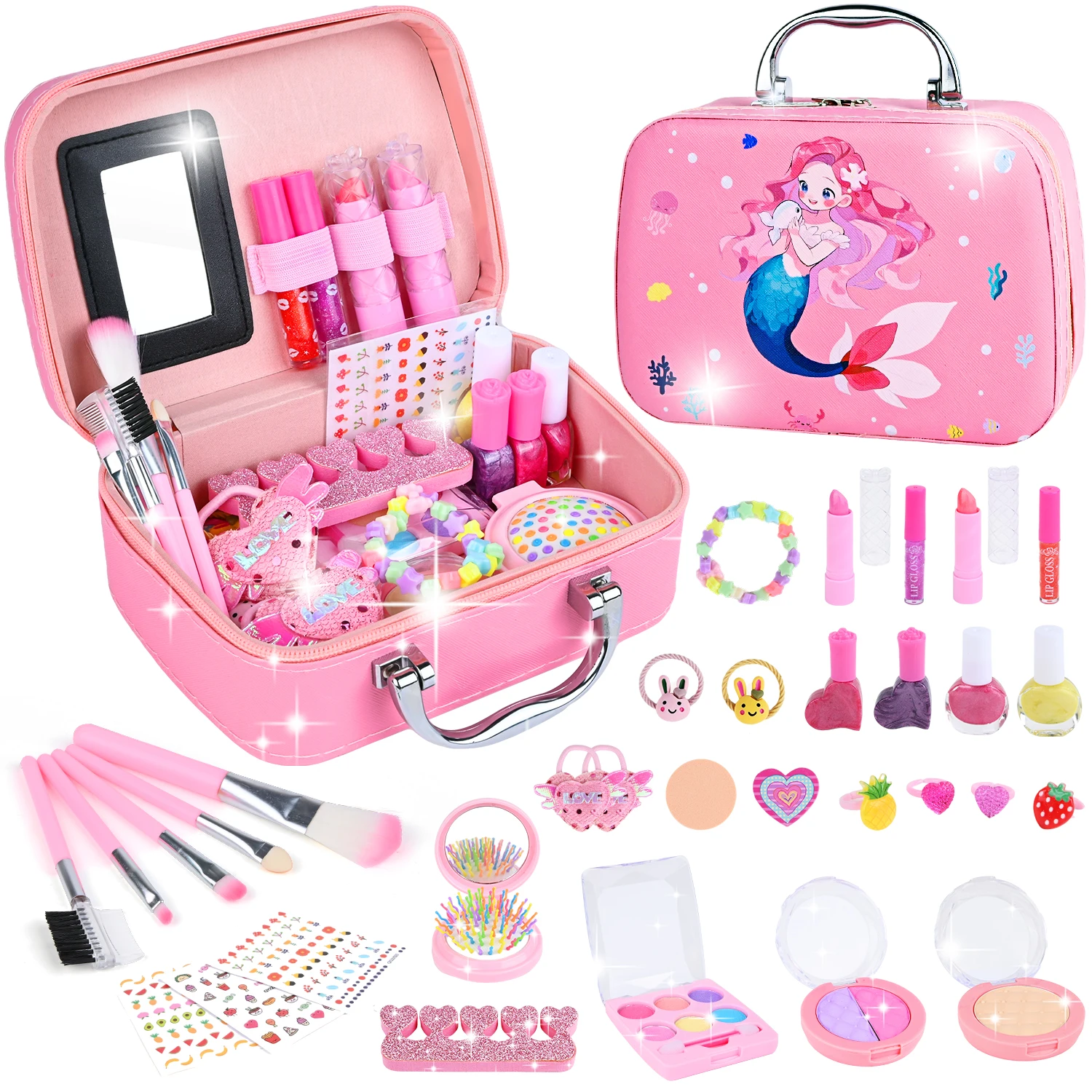 Makeup Girl Set, Washable Makeup for Girl, Makeup Case for Kids, Games Girl Christmas Birthday Gift Girl 3 4 5 6 7 8 9 10 Years