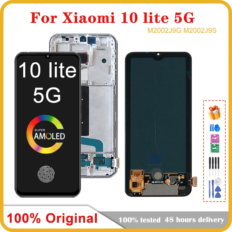 6.57" Original AMOLED For Xiaomi Mi 10 Lite 5G LCD Display Replacement Touch Screen For MI10 Lite Mi10lite M2002J9G LCD