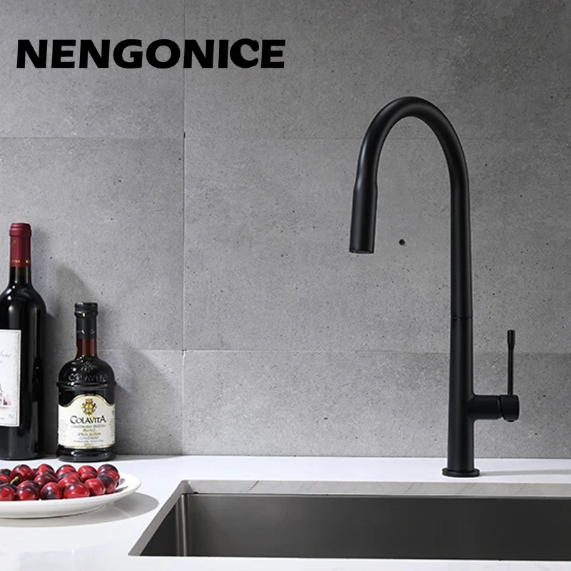 Kitchen Black Kitchen Tap Pull Out Kitchen Sink faucet Mixer Tap Brushed Nickle Stream Sprayer Head Chrome Kitchen Water Tap