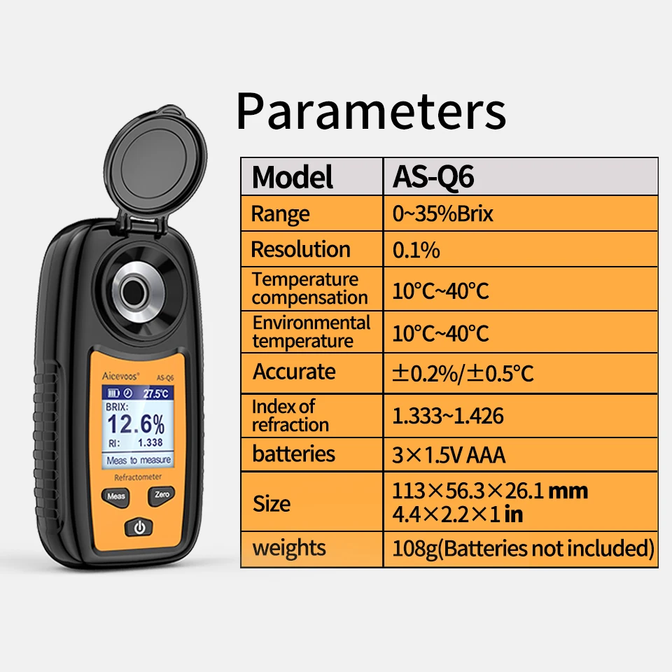 Aicevoos Digital Refractometer Brix Meter Sugar Content Measuring Instrument Fruit Juice Beverage Wine Beer 0-35% Range