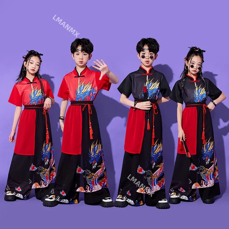 

Chinese Beautiful Youth Mountain and River Map Children's Fan Dance Table Performance Costume