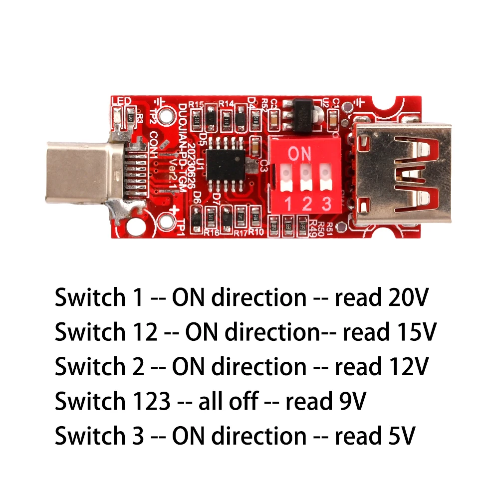 Typ C USB-C PD2.0 3.0 QC 2.0 3.0 do wabika szybkiego ładowania moduł detektora wyzwalacza 20V/5A pięciobiegowa moc przełączania