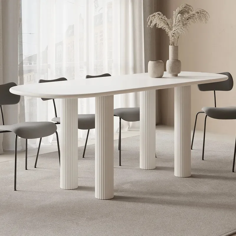 ATUNUS Scandinavian Nordic Style Unique White Oak Oval Ellipse 8 Seater Dining Table Set Minimalist Furniture