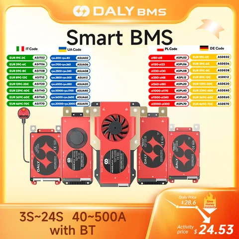 Daly BMS 스마트 태양광 인버터, 블루투스, Lifepo4 4S 12V 8S 24V 16S 48V 배터리, 야외 전원, 가정용 RV 스쿠터 에너지 저장