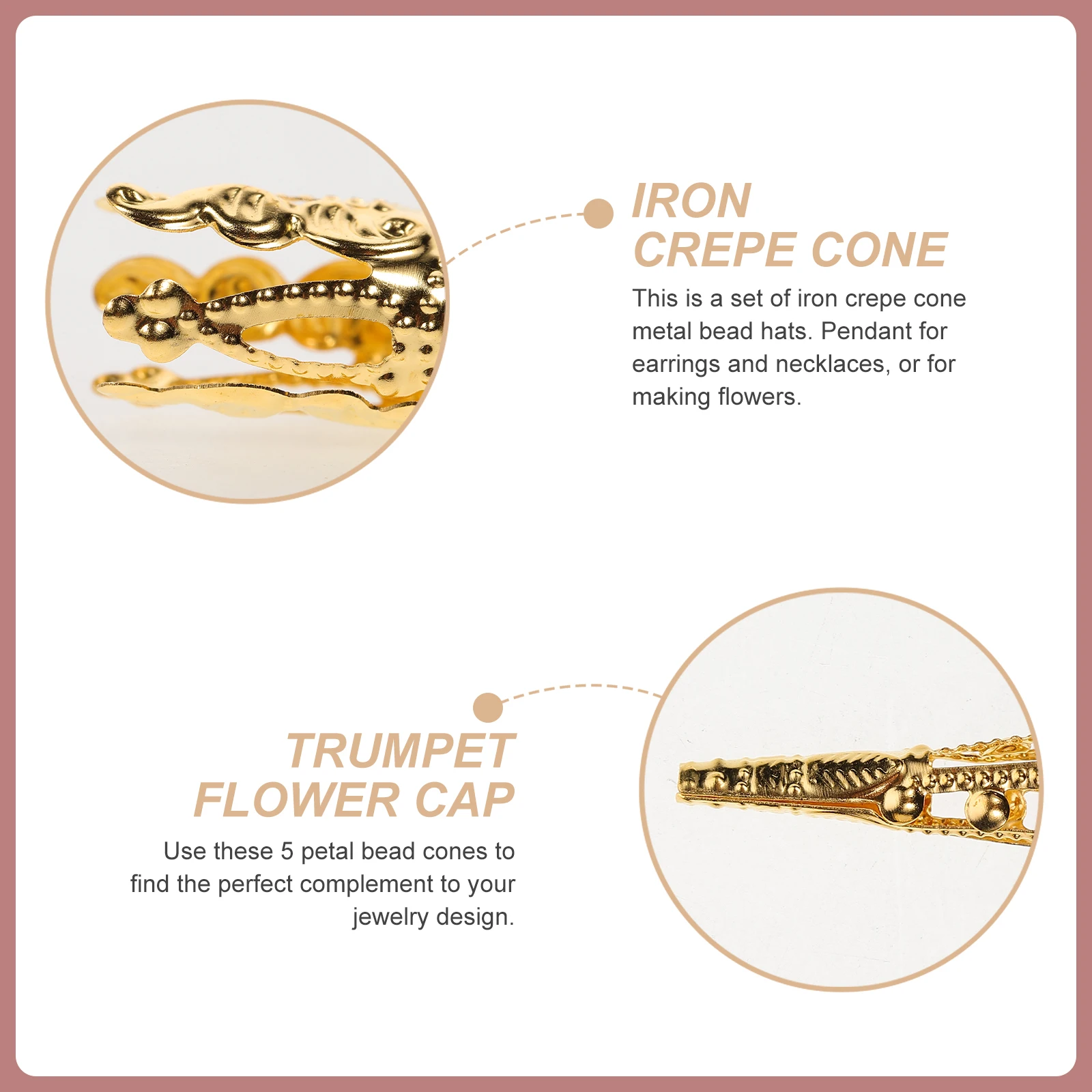 

100Pcs Long Trumpet Flower Holder Golden 5Petal Iron Bead Cones Filigree Beads Caps Diy Crafting Earring Necklace Jewelry Making