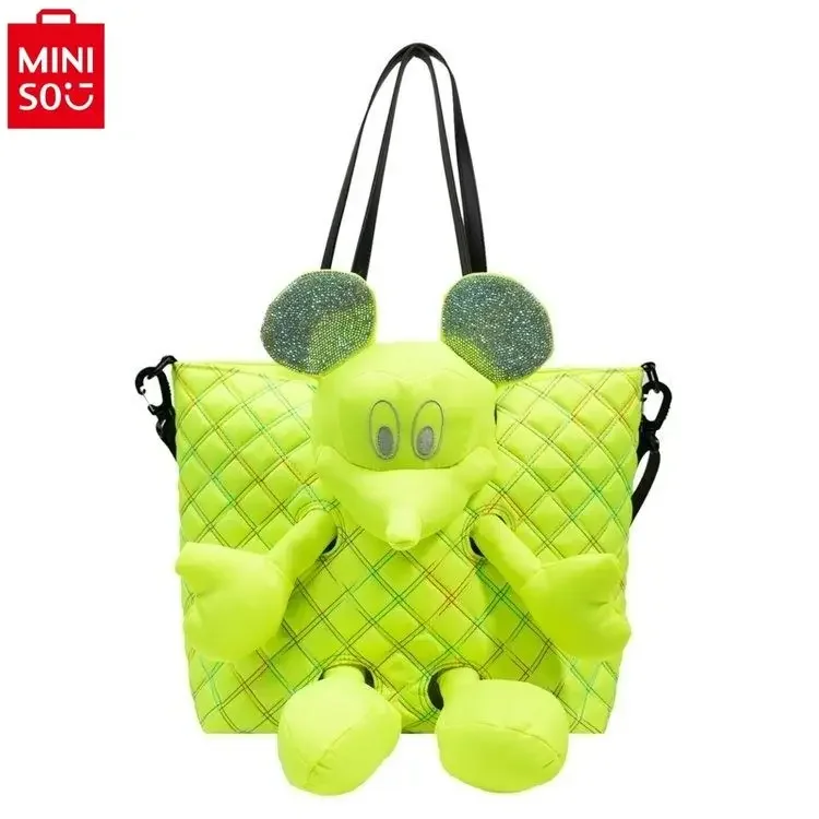 MINISO Disney Diamond Mickey Cartoon Doll Leisure Large Capacity Travel Bag Student Nylon Single Shoulder Handbag