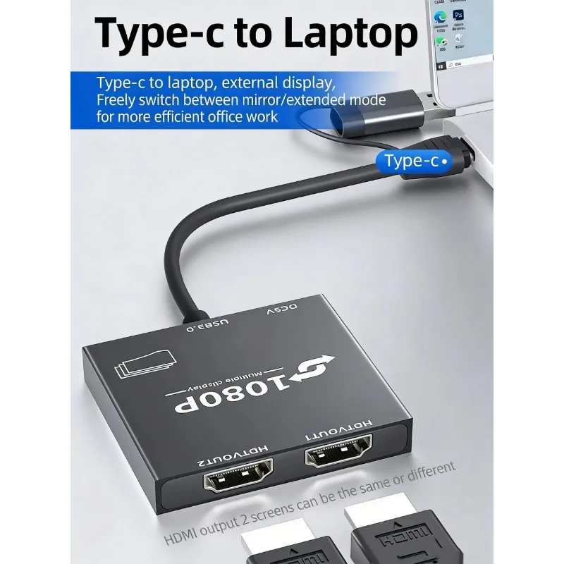 

Адаптер USB 3.1 Type-C на два разъема Female, 16,5 см, видеокабель 1080P 60 Гц, конструкция из алюминиевого сплава, универсальный конвертер CE FCC