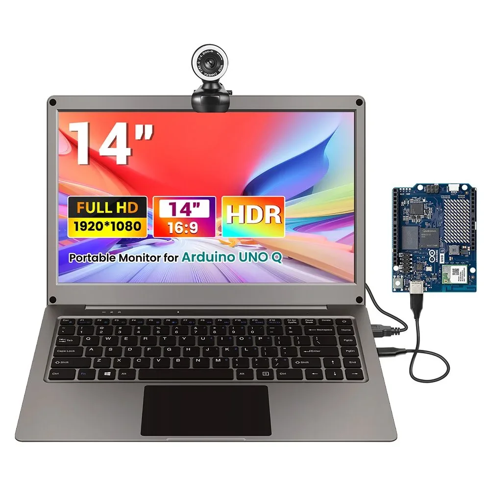 Портативный монитор Elecrow CrowView Note 14 дюймов IPS 1080P с Arduino UNO Q, USB-C, встроенной HD-камерой и динамиком для SBC-ноутбуков