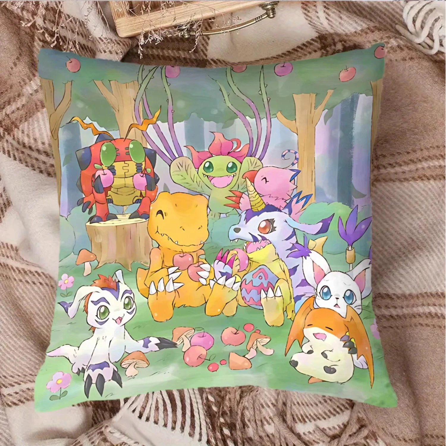 Double Sided Cute Digimon Character Pillow Cover, Soft Polyester Print Cushion for Sofa Bedroom Living Room Car Decor Gift