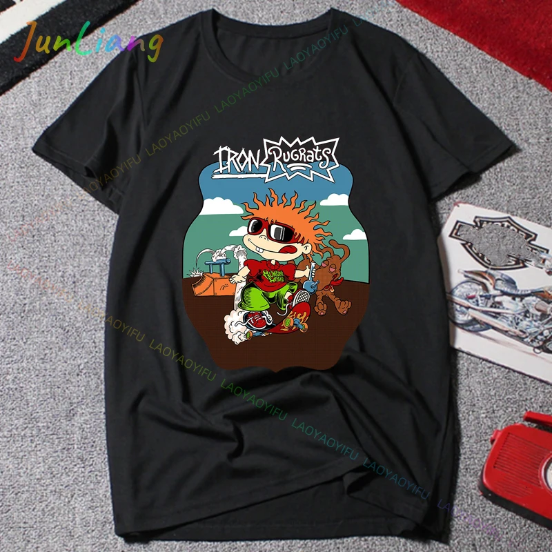 Rugrats أنيمي الرجال تي شيرت القطن Y2k ملابس قصيرة الأكمام المحملة ملابس للرجال 2024 التي شيرت جديد في بلايز و تيز الشارع الشهير تي شيرت