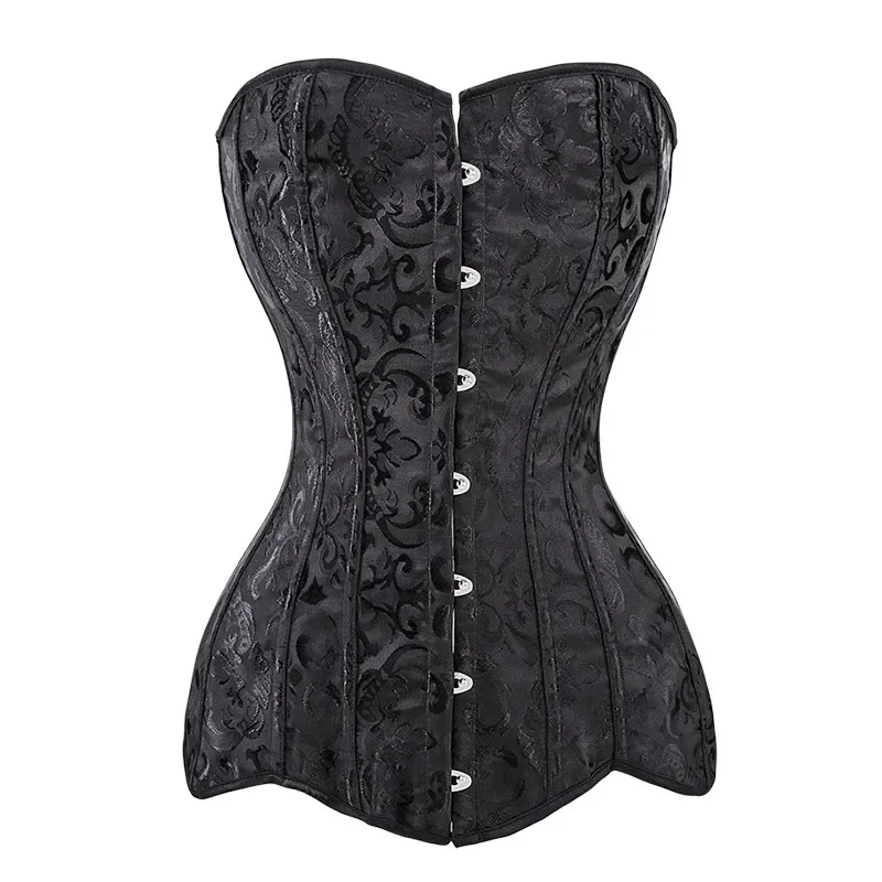 Women Hourglass Longline Overbust Corset Top Steel Boned Long Torso Bustier Vintage Jacquard Steampunk Corselet