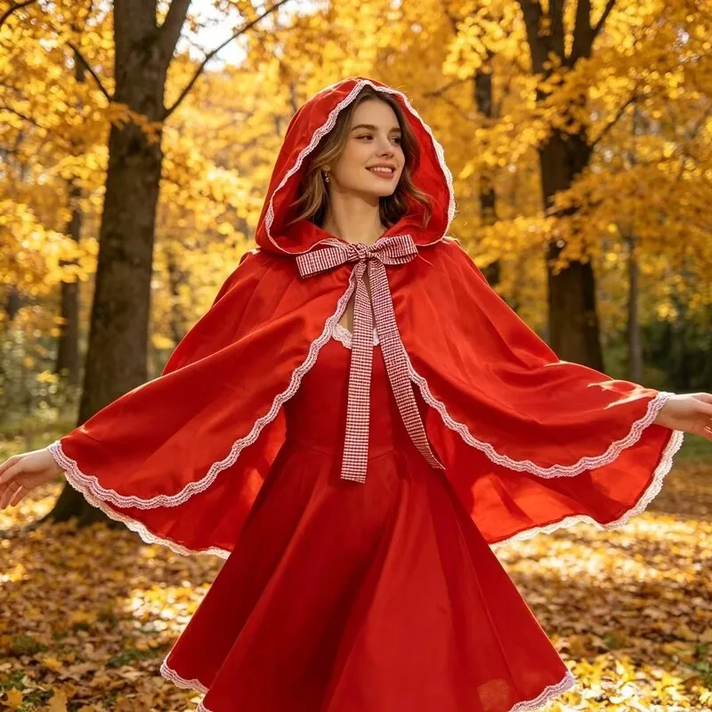 

Short Red Hooded Cloak Party Role-playing Costume Little Red Riding Hood Shawl Outerwear New Arrival Chinese Brand Women's Fa...