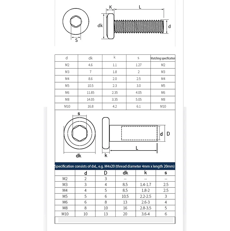 1~10Set M2 M3 M4 M5 M6 M8 M10 Stainless Steel Flat Hex Hexagon Socket Head Furniture Rivet Connector Insert Joint Sleeve Cap Nut