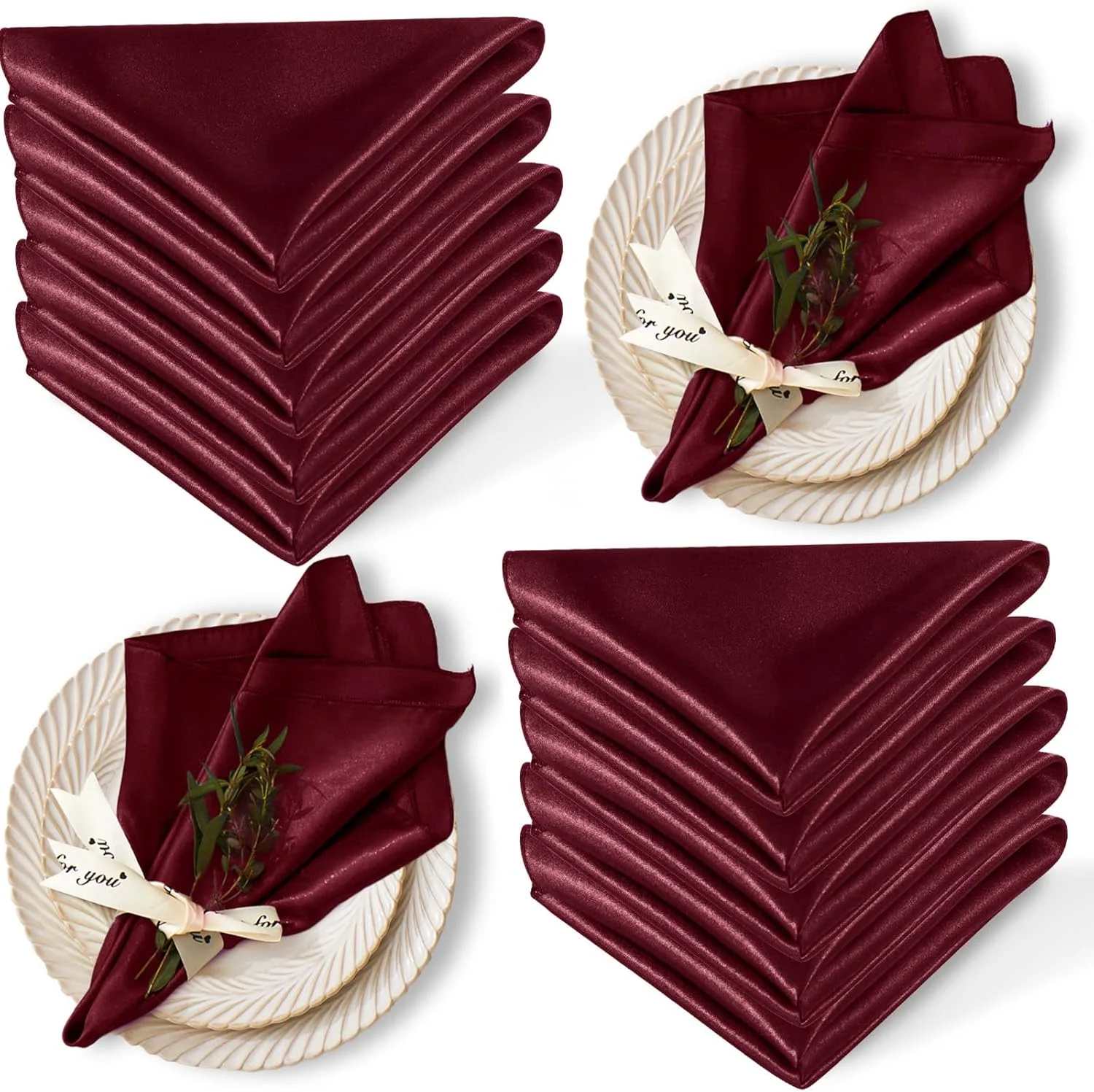 12PCS Christmas Green Satin Napkins 30x30cm Soft Table Napkin for New Year Christmas Decor Party Dinner Wedding Bar Table Decor