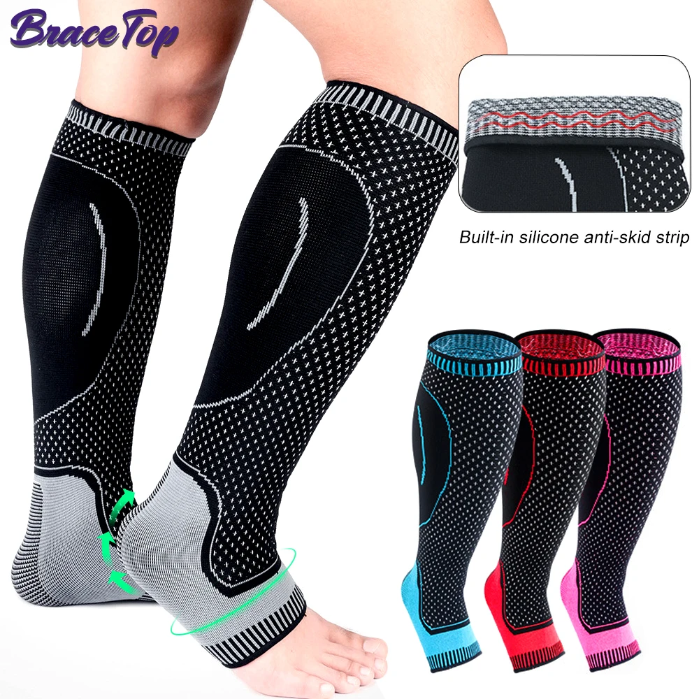 BraceTop Sports Leg Pad Safety Running Cycling Compression Sleeves Calf Leg Shin Splints Breathable Leg Warmers Sport Protection