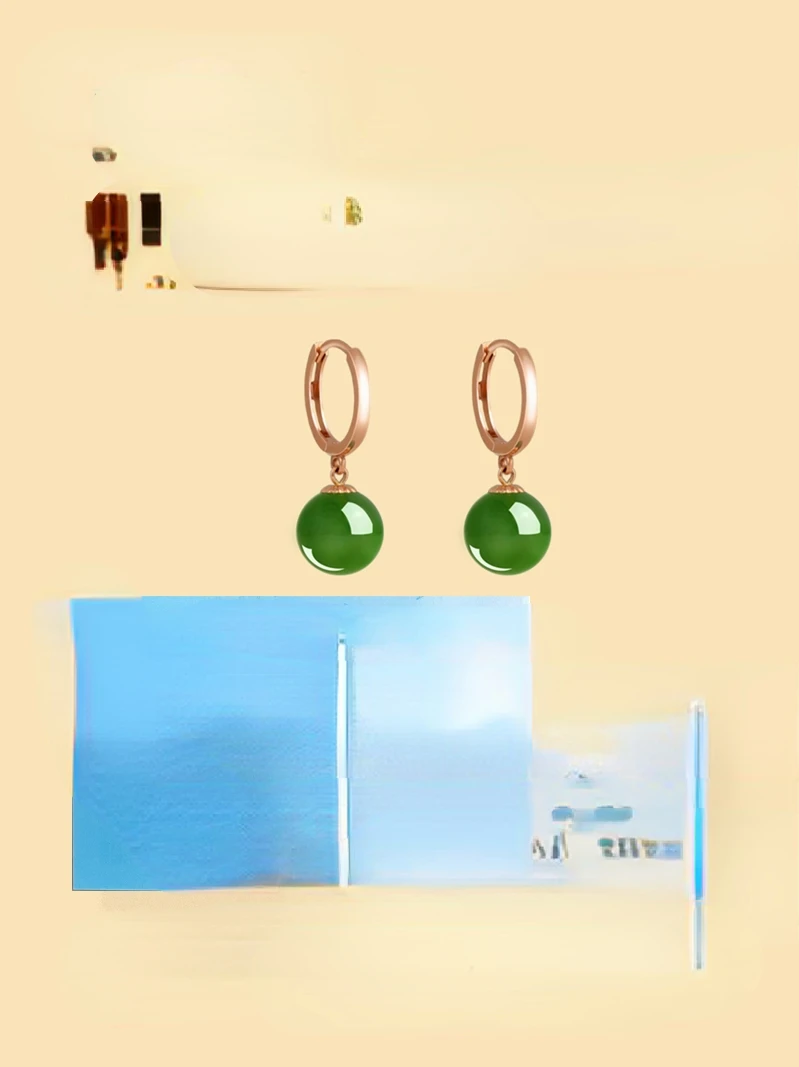 Natural Hetian jade jasper circle earrings 18K rose gold earrings gold ear buckles