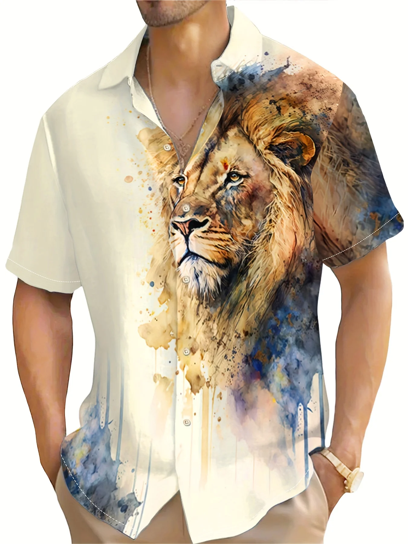 2025 leão impressão 3d camisa masculina casual manga curta moda roupas masculinas topos diário solto camisa respirável