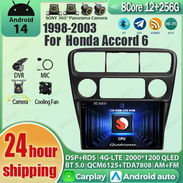 

Android 14 Carplay Auto WIFI+4G Car Radio Multimedia Player For Honda Accord 6 1998-2003 DSP Autoradio Stereo 2din Head Unit