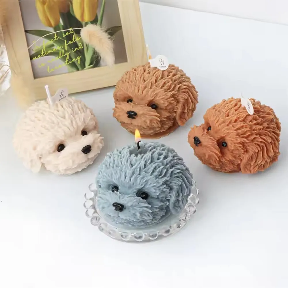 3D Fluffy Teddy Dog Silicone Candle Mold, Multi-Style Poodle Wax Mould for DIY Resin Plaster Craft Gift