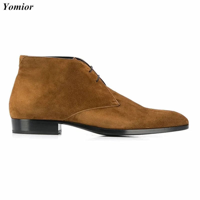 New Luxury Cow Suede Leather Pointed Toe Men Shoes British Man Ankle Boots Vintage Dress Wedding Chelsea Boots Fashion Autumn