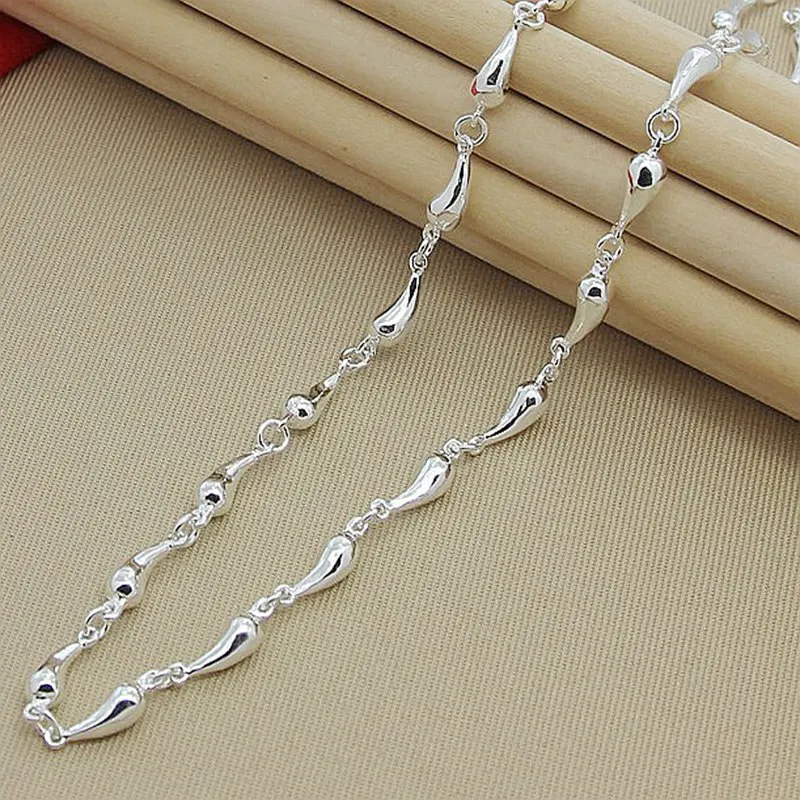 

925 Sterling Silver Water Droplets/Raindrops 18 Inches Chain Necklace For Women Men Engagement Wedding Fashion Jewelry